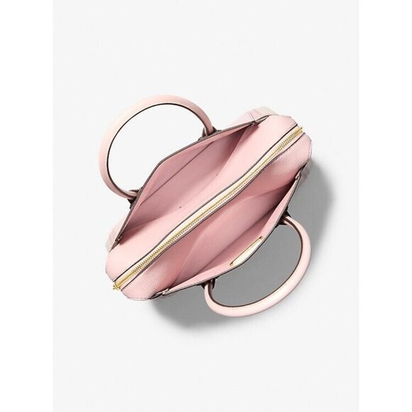 Michael Kors Medium Satchel Bag Belted Pink Blush Pebbled Leather NEW - Picture 2 of 3